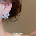 Blue Floral Crystal Heart Cluster Statement Stud Earrings view 3