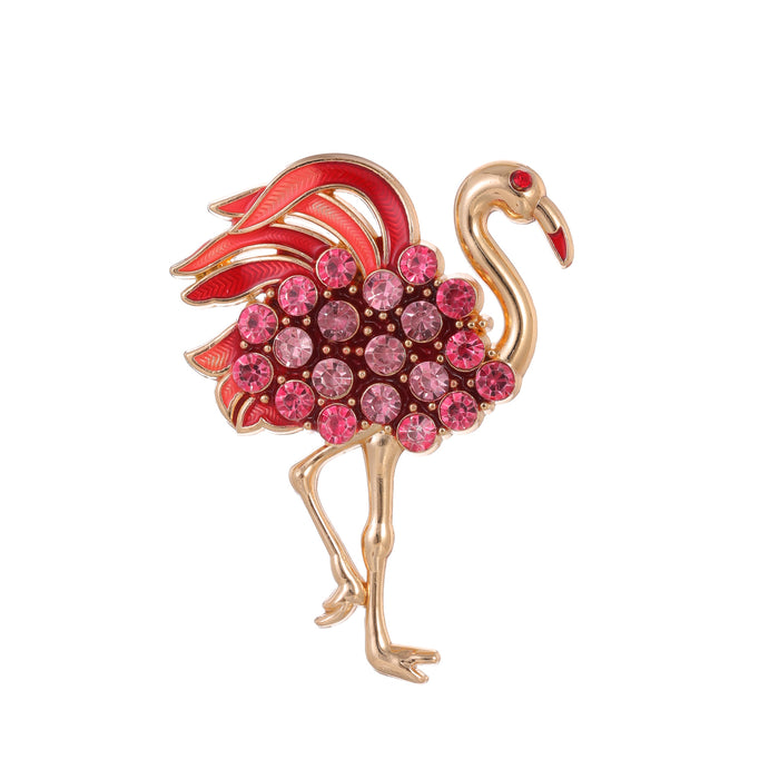 Flamingo Crystal Enamel Two Designs Metal Brooch Pin