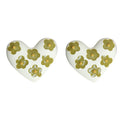Cream Heart Stud Earrings Olive Green Flower Motifs view 5