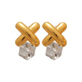Gold Tone Crossed Bar and Cube Drop Earrings in Two Colors view 5