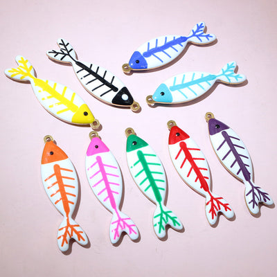 Colorful Enamel Fish Skeleton Pendants in Ten Bright Finishes — grouped product view