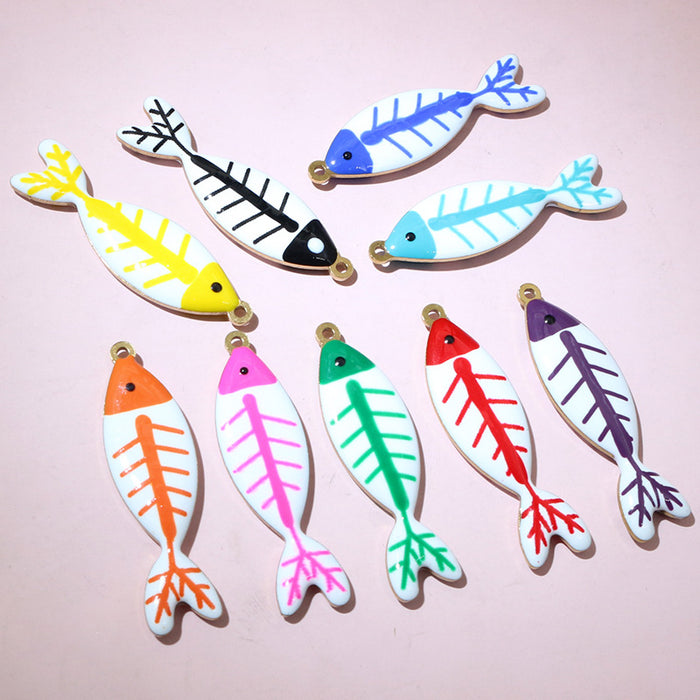 Colorful Enamel Fish Skeleton Pendants in Ten Bright Finishes