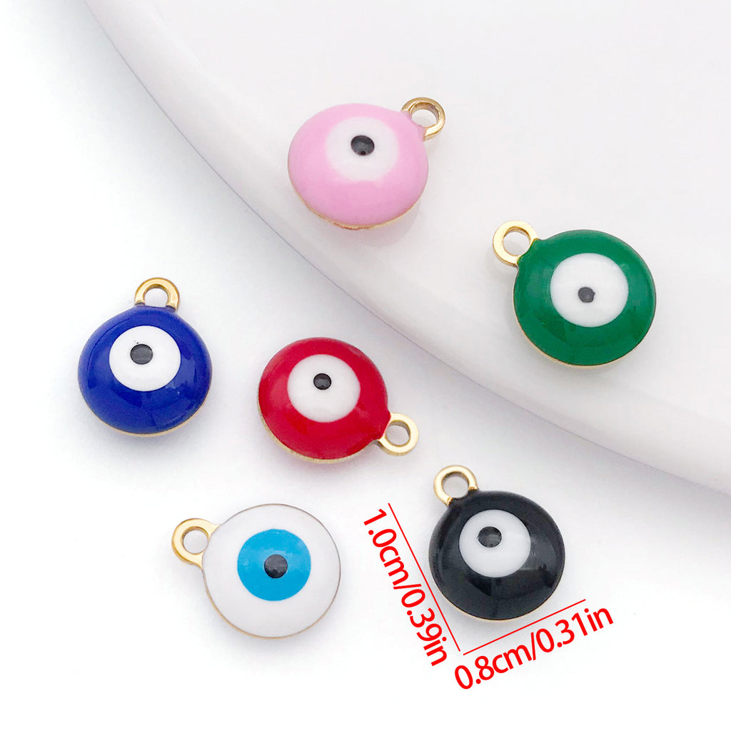 Stainless Steel Enamel Round Evil Eye Charm Pendant for DIY Bracelets and Necklaces