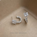 Silver C-Shape Hoop Earrings Princess Cut Clear CZ view 4