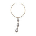 Gold Tone Collar Necklace with Faux Pearl Drop Trio view 5