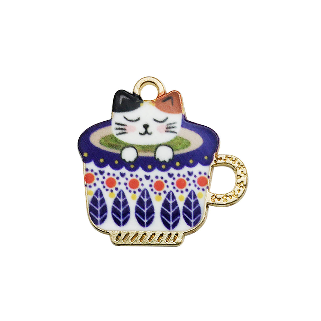 Enamel Zinc Alloy Cup Cat Charm Pendant for DIY Earrings Necklace Jewelry Accessories