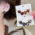 Resin Round Pearl Stud Earring Sets Three Color Combos view 1