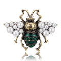 Antique Gold Bee Brooch Pearl Wings Enamel Abdomen Rhinestones view 1