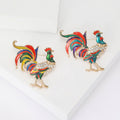 Multicolor Enamel Rooster Brooch With Clear Crystal Body view 1