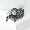 Gray Crystal Leaf Bouquet Brooch With Pearls With Polished Metal Detail view 1