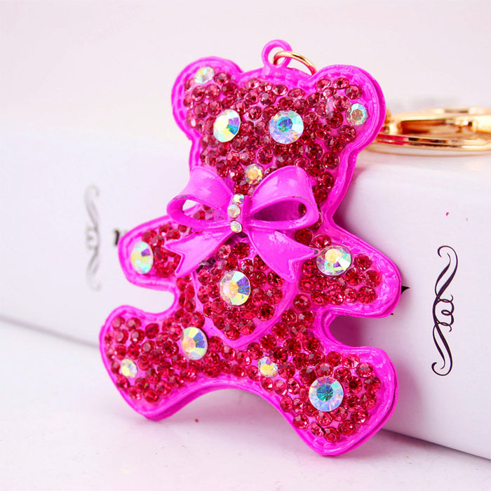 Rhinestone Bow Bear Zinc Alloy Keychain for Car Keys and Handbags