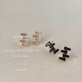 Geometric Stacked Baguette Bar Stud Earrings Clear Black view 1