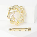 Gold Tone Interlaced Flower Brooch With Clear Crystals view 1