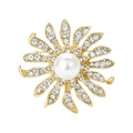 Crystal Sunflower Brooch with Pearl Center in Two Tones view 1