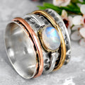 Tri Tone Hammered Stack Oval Cabochon Ring Sizes 6-10 view 2