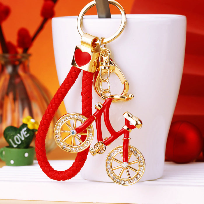 Jeweled Bicycle Keychains in Four Colors with Braided and Plain Loops