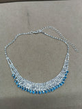 Silver Multi Row Rhinestone Bib Necklace Colored Drop Trim view 6