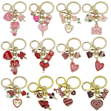 Valentine Heart and Love Charm Keychains in Twelve Designs