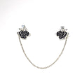 Black Rose Floral Collar Pin Silver Chain Double Brooch view 5