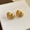 Brushed Metal Crystal Stripe Stud Earrings in Two Tones view 6
