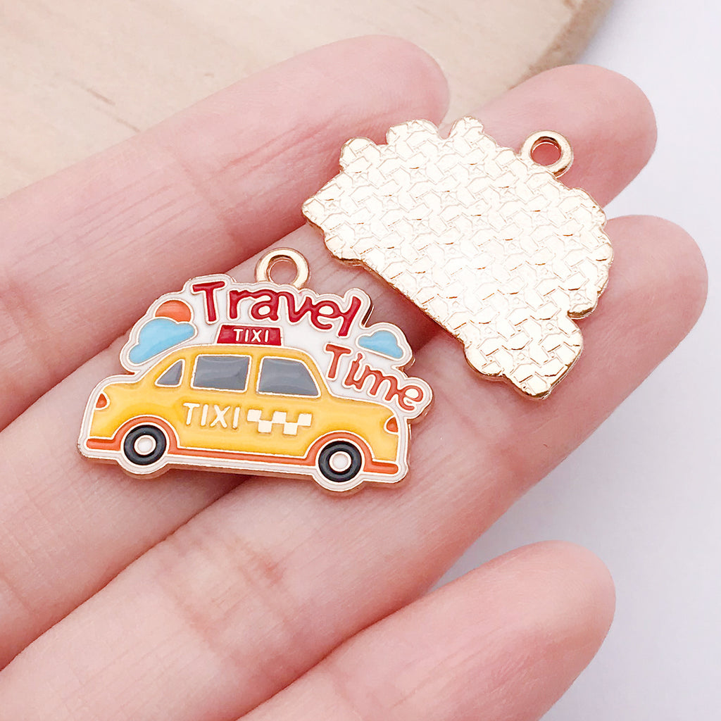 Enamel Zinc Alloy Cartoon Car Taxi Luggage Tag Charm Pendant for Earrings and Necklaces