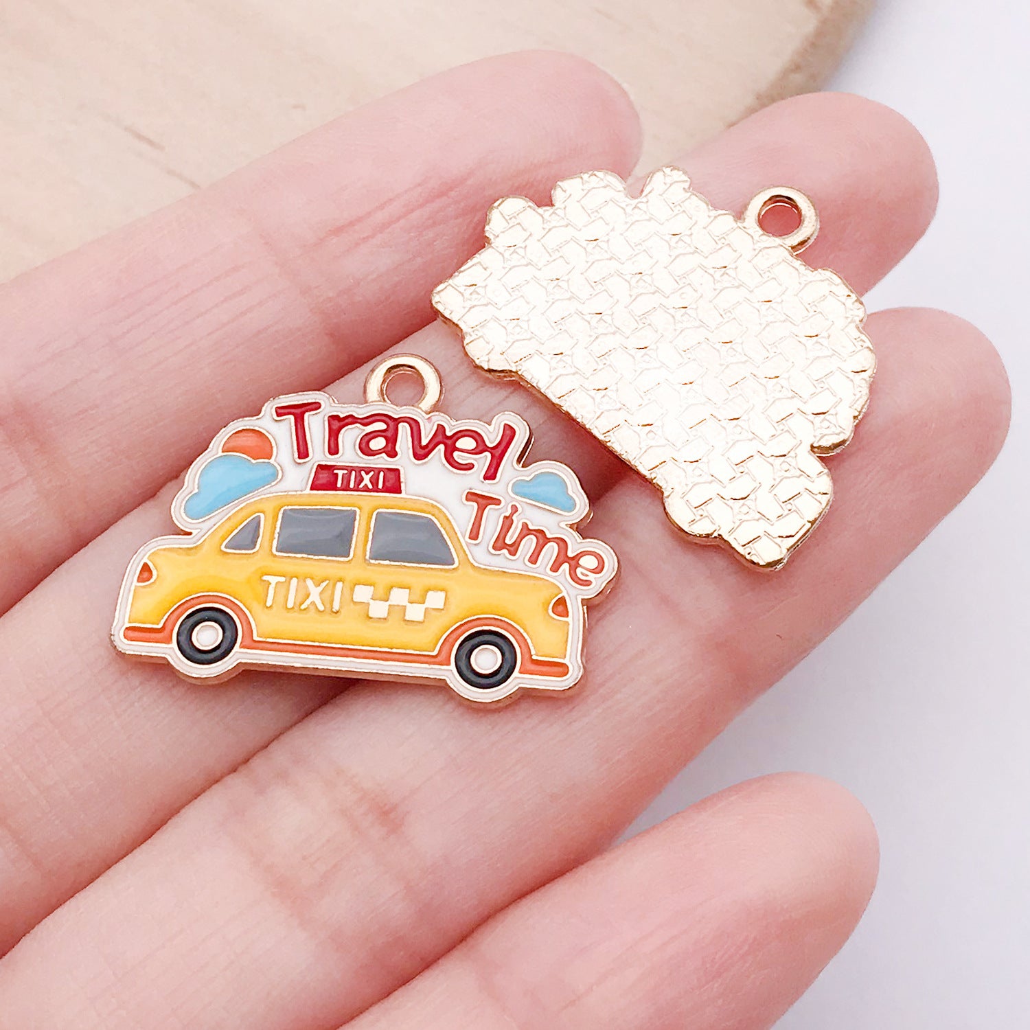 Enamel Zinc Alloy Cartoon Car Taxi Luggage Tag Charm Pendant for Earrings and Necklaces