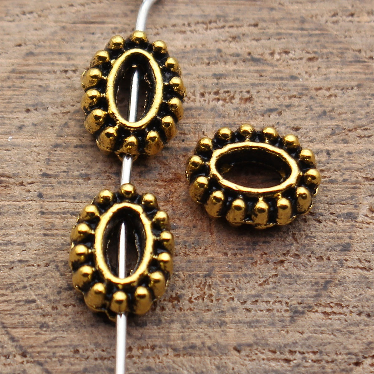 9x7x3.6mm 0.63g Antique Gold Zinc Alloy Openwork Oval Loose Metal Round Hollow Beads for DIY Jewelry Making