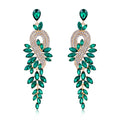 Aqua Green Green Peacock Leaf Tassel Crystal Four Designs Metal Dangle Earrings view 1