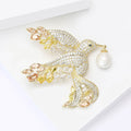 Flying Bird Crystal Brooch With Pearl Drop in Gold Tone view 4