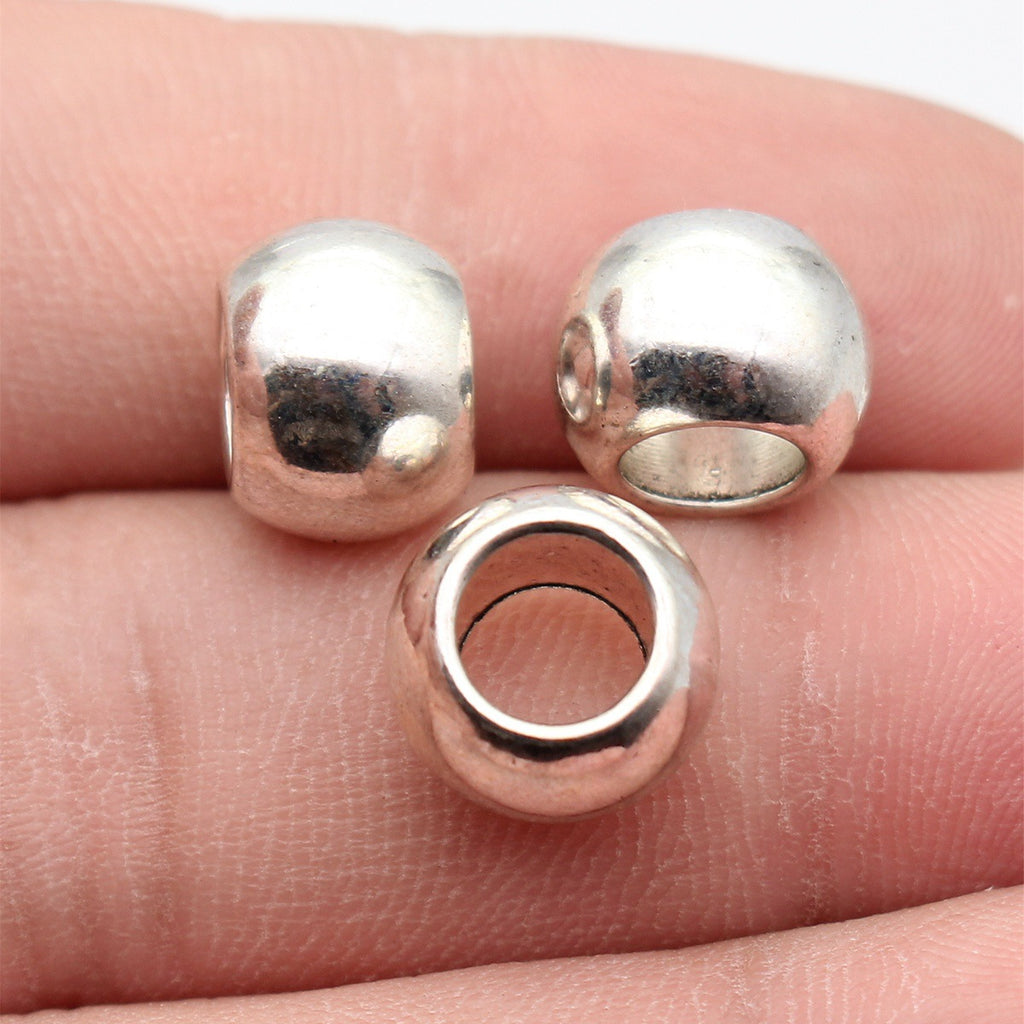 12x12x8.7mm 2.9g Antique Silver Zinc Alloy Smooth Round Large Hole Spacer Beads for Jewelry Making