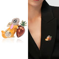 Rabbit Holding Brown Carrot Brooch in White or Yellow Enamel view 3
