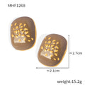 Taupe Enamel Square Stud Earrings Gold Silver Flake Accents view 6
