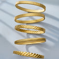 Gold Steel Textured Hinge Bangle Bracelets Mixed Patterns view 2