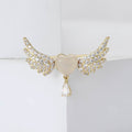 Winged Heart Metal Brooch with Crystal Wings Flanking a Heart with a Dangling Clear Drop view 3
