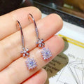 Silver Tone Flower Drop Earrings With Clear Stones view 4