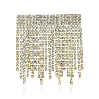 Product display showing a rectangular grid of clear crystals finished with chain fringe