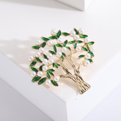 Green Leaf Tree brooch shown in angled product view