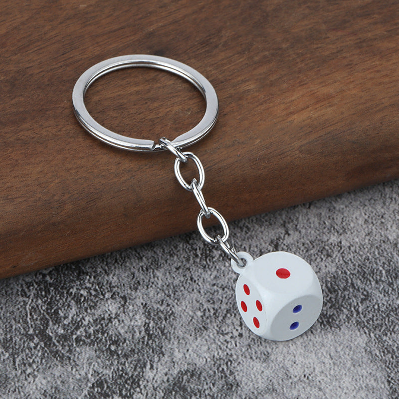 Colorful Dice Metal Keychain Mahjong Style Car Key Ring Charm