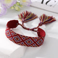 Wide Woven Geometric Pattern Tassel Adjustable Bracelets view 4