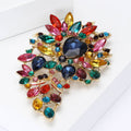 Large Multicolor Crystal Floral Cluster Brooch with Gold Tone Frame view 3