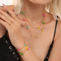 Colorful Glass Flower Bead Necklace And Bracelet Gold Tone view 3