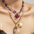Crystal Chip Resin Rose Pendant Necklace White Blue Magenta view 1