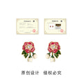 Pink Enamel Flower Stud Earrings Crystal Bud Leaf Drop view 3