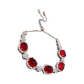 Silver Tone Red Oval Crystal Necklace And Ring With Clear Halos view 5
