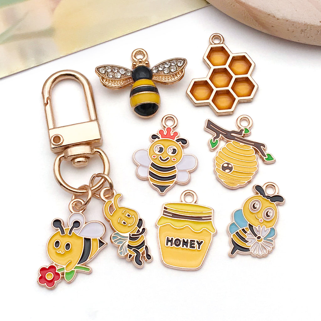 Zinc Alloy Enamel Bee Honeycomb Sunflower Charm Pendant for DIY Necklace Bracelet Keychain