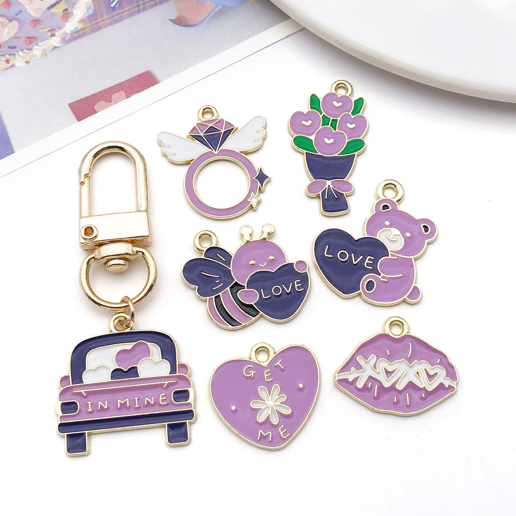 Purple Enamel Zinc Alloy LOVE Charm Pendant for DIY Valentine Bracelet Keychain Jewelry