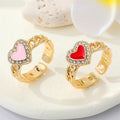 Gold Tone Crystal Heart Adjustable Open Rings in Red and Pink view 1