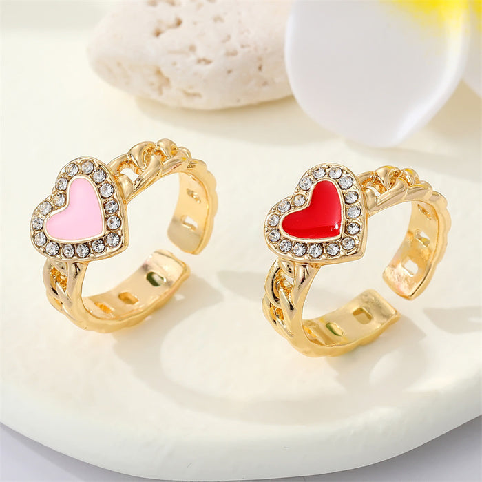 Gold Tone Crystal Heart Adjustable Open Rings in Red and Pink