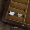 Silver Asymmetric Heart Planet Stud Earrings Shell And CZ view 4