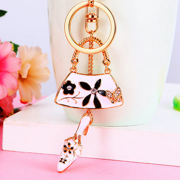 Floral Handbag and High Heel Charm Keychains with Red Loop Options
